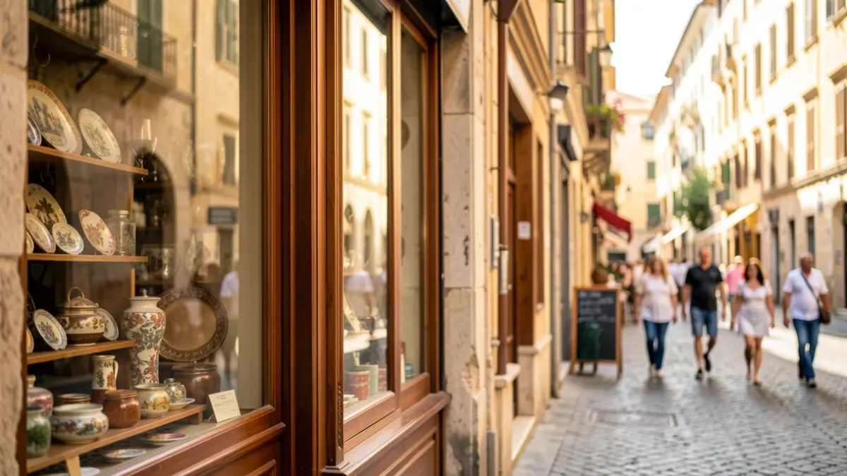 Generic image of a shop window in a Mediterranean urban setting.