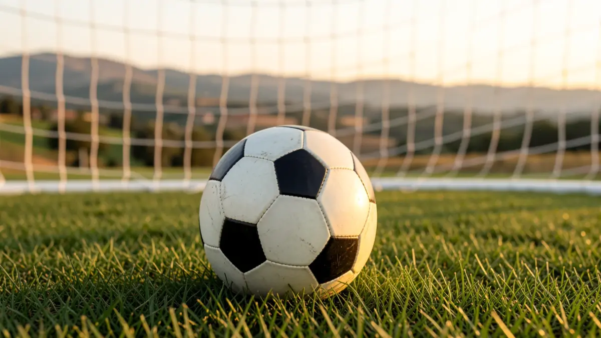 Imatge genèrica d'una pilota de futbol sobre gespa amb una xarxa al fons.