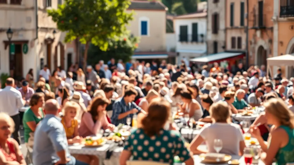 Imagen genérica de una comida de hermandad en una plaza mediterránea.