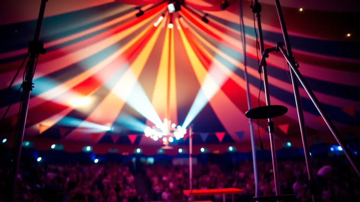 Imagen genérica de un espectáculo de circo y acrobacia con público asistente.