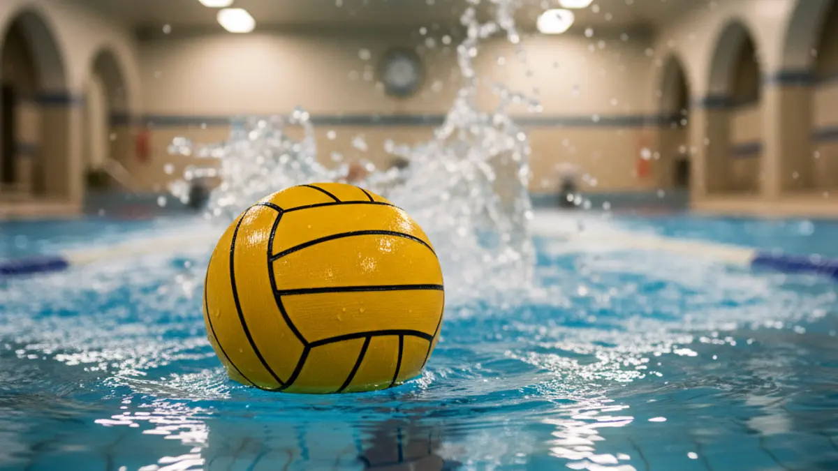 Generic image of a water polo ball floating in a swimming pool.