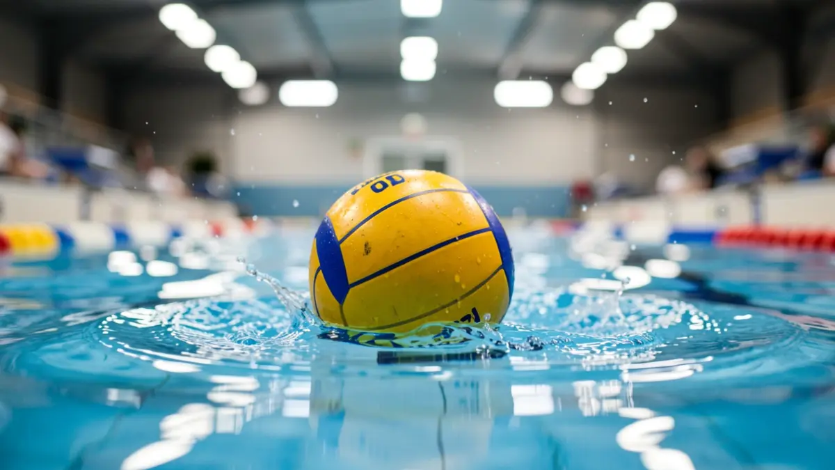 Imatge genèrica d'una pilota de waterpolo a la piscina.