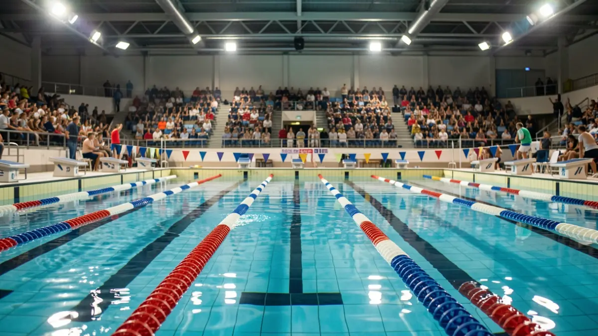 Imagen genérica de una piscina de natación con material de competición.