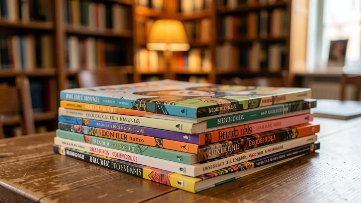 Generic image of comics and graphic novels on a table.