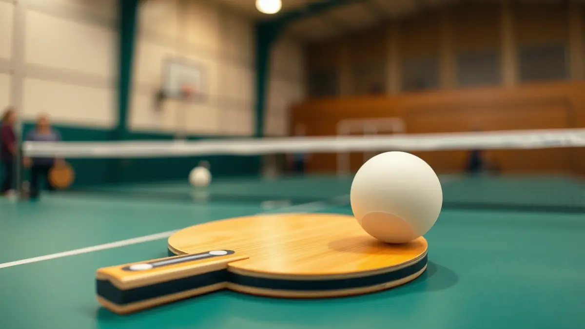 Imagen genérica de una pala y una pelota de tenis de mesa sobre una mesa verde.