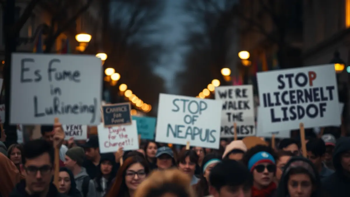 Imatge genèrica d'una manifestació amb pancartes i gent al carrer.