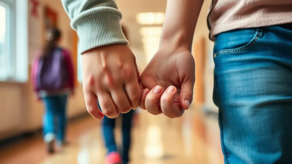 Generic image of a child's hand holding an adult's hand, symbolizing support against school bullying.