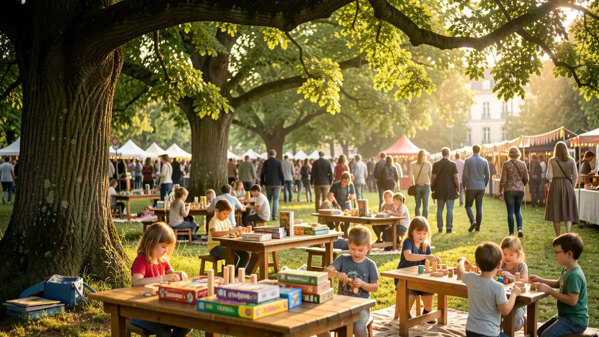 Generic image of a family festival outdoors with games and activities.