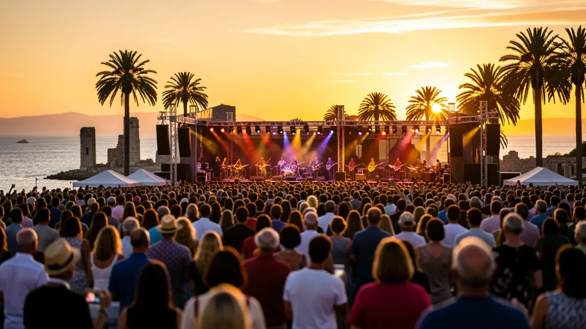 Imatge genèrica d'un festival de música a l'aire lliure davant del mar Mediterrani al capvespre.