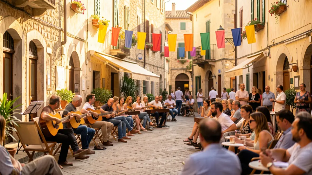 Generic image of a street cultural festival with music and poetry.