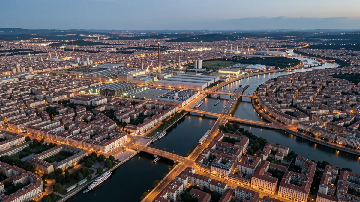Generic image of the Barcelona metropolitan area with industrial zones and a river.
