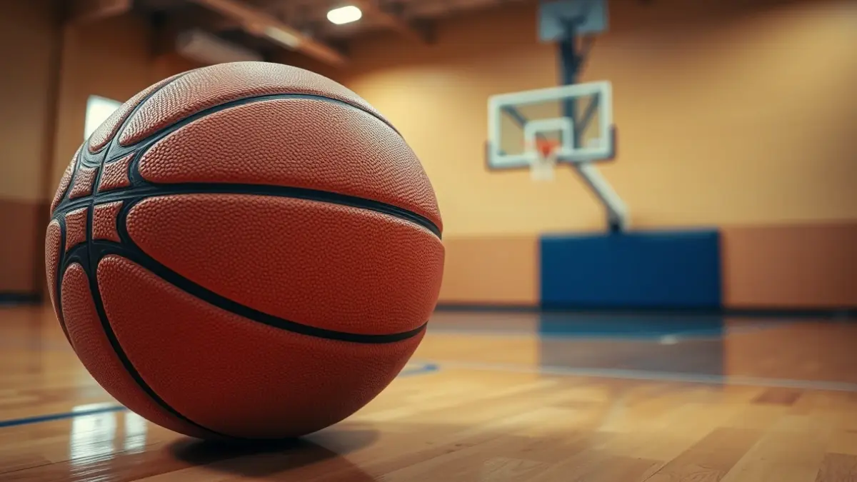 Generic image of a basketball on a court.