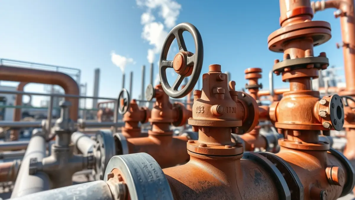 Generic image of an industrial plant with pipes and steam, symbolizing decarbonization.