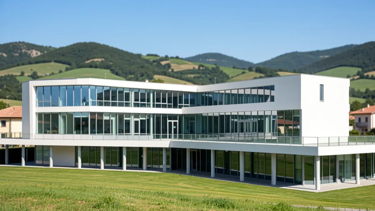 Imatge genèrica d'un hospital modern en un entorn saludable.