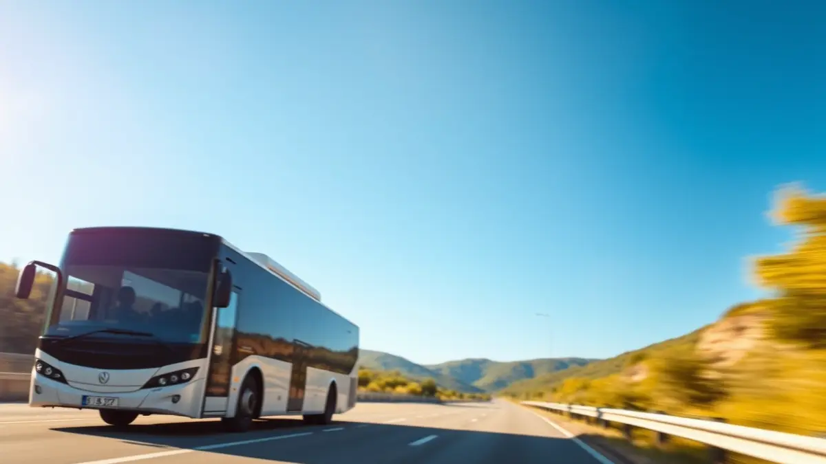 Generic image of an intercity bus on a Catalan road.