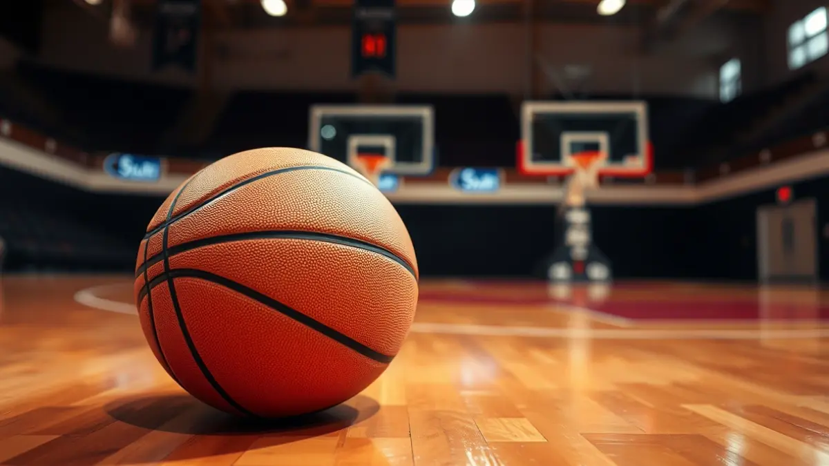 Generic image of a basketball on a court.