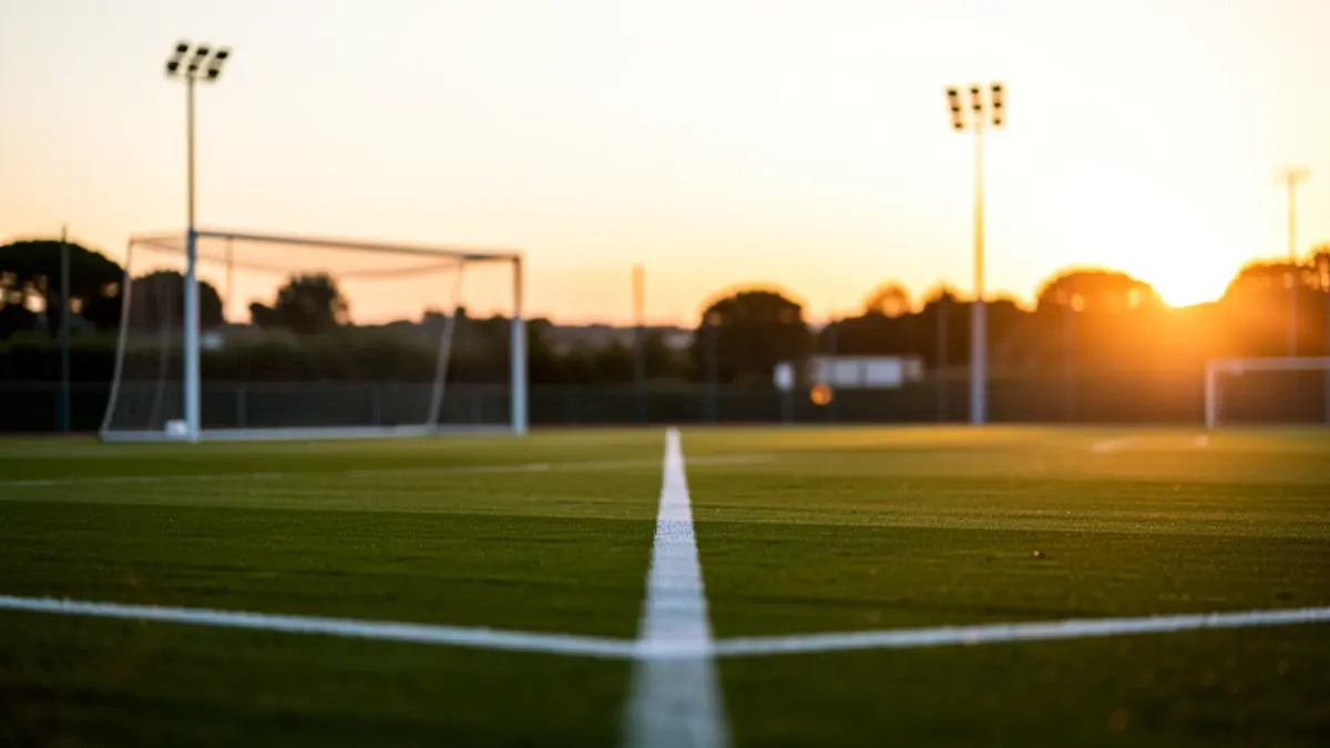 Imatge genèrica d'un camp de futbol al capvespre.