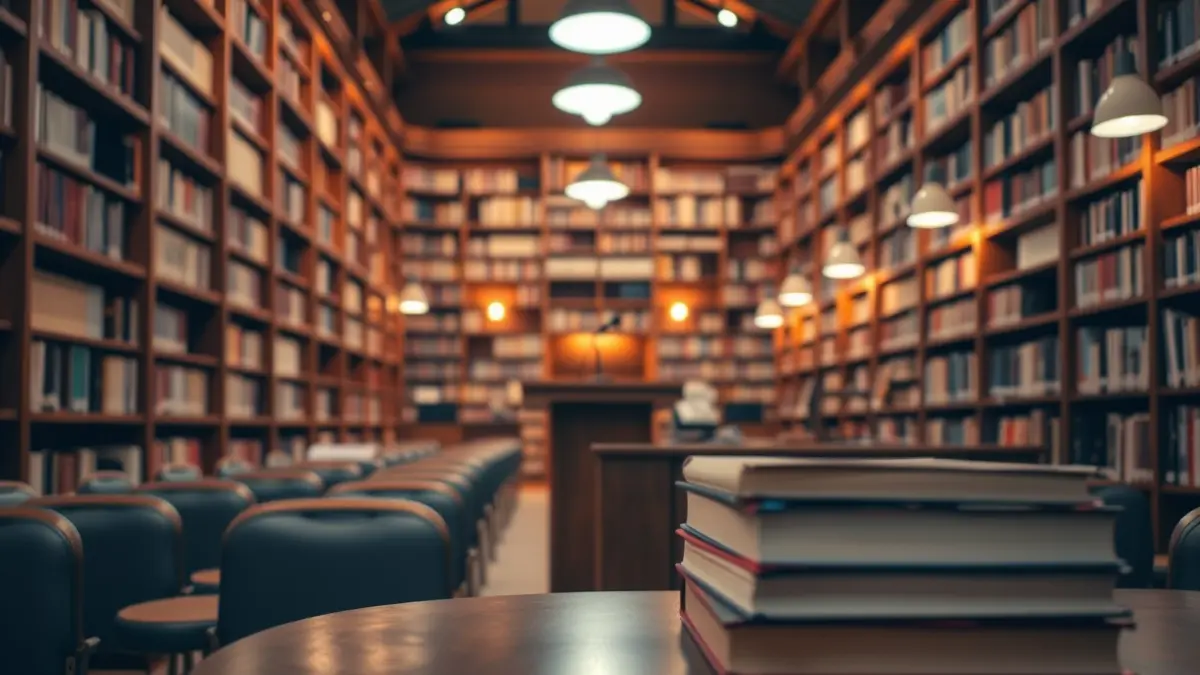 Generic image of a book presentation in a library.