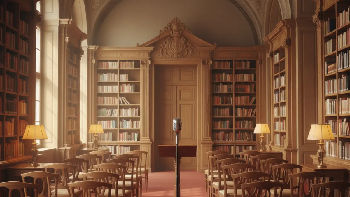 Generic image of a museum or cultural center interior with warm lighting.