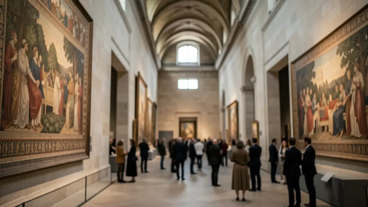 Vista interior d'una sala del museu amb pintures murals exposades.