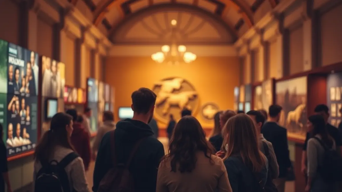 Generic image of a museum with visitors observing an interactive exhibition.