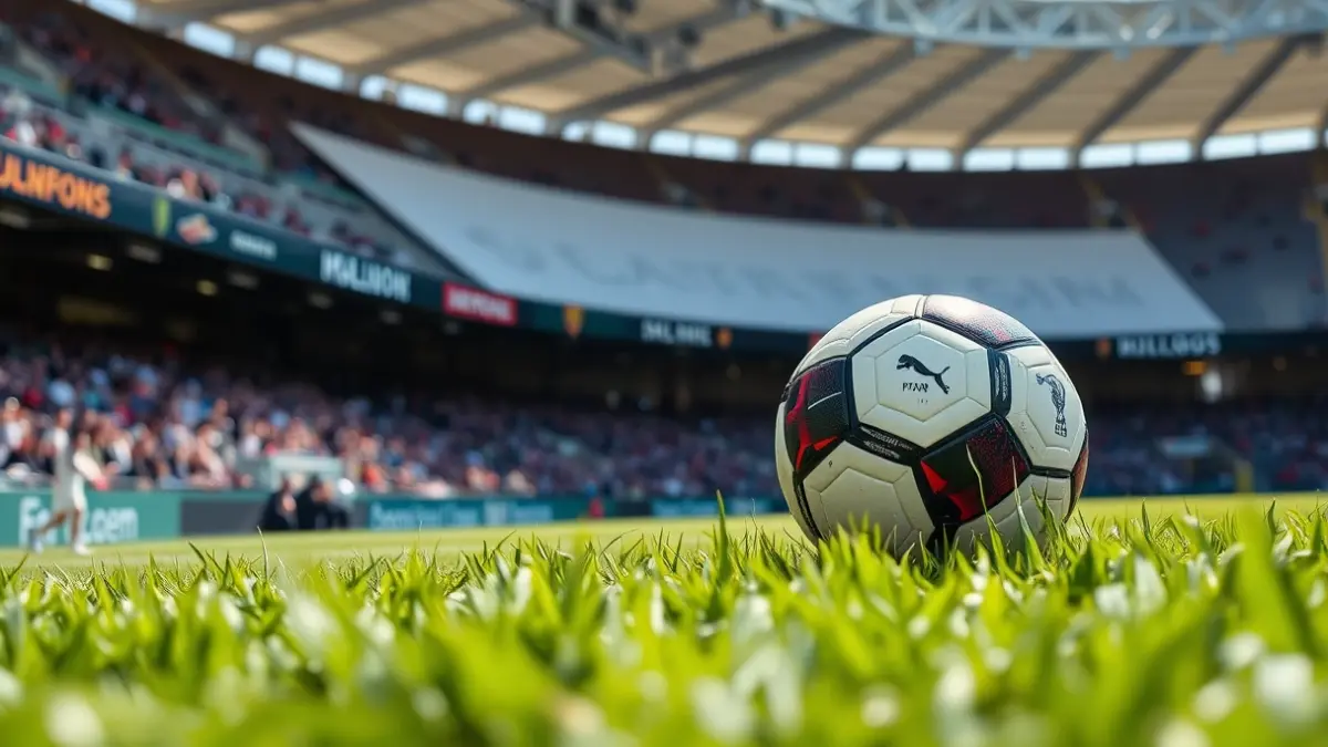 Generic image of a soccer ball on a stadium pitch.