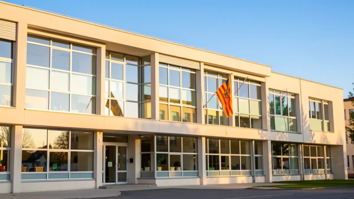 Generic image of a modern school building in Catalonia.