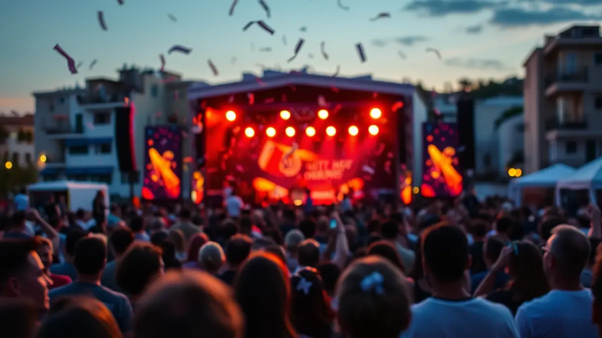 Imatge genèrica d'un festival de música amb una multitud animada i llums d'escenari.