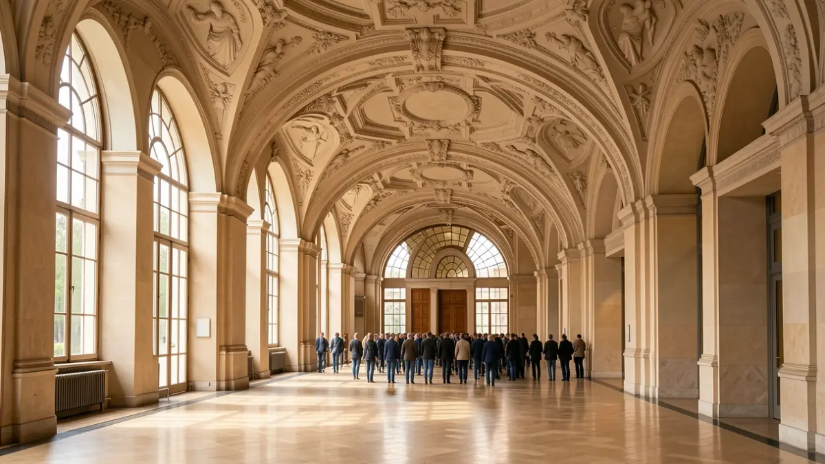 Interior of the Modernist Hall of the Palau de l'Estalvi after the renovation.