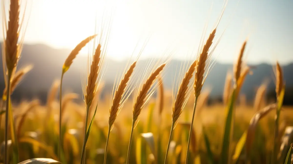 Imagen genérica de cereales antiguos en un campo bajo el sol.