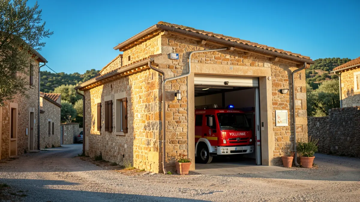 Generic image of a volunteer fire station in a Mediterranean village.