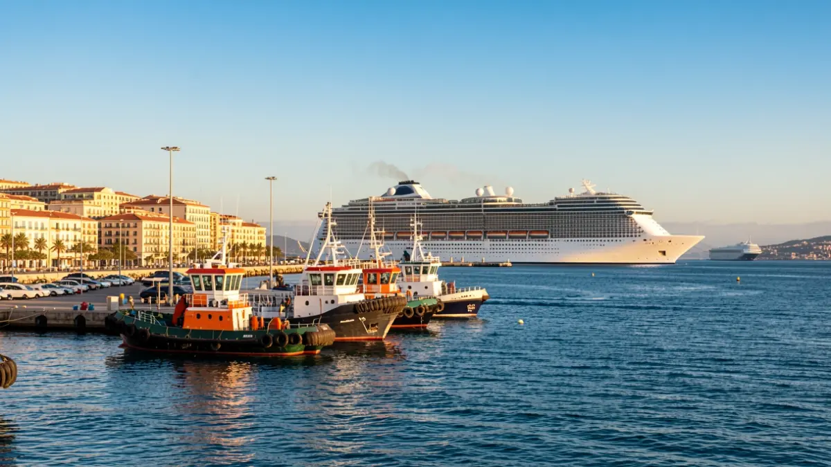 Imagen genérica del Puerto de Barcelona con barcos y edificios.