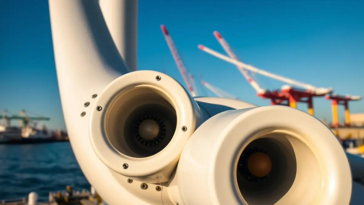 Componentes de aerogeneradores flotantes en un puerto industrial