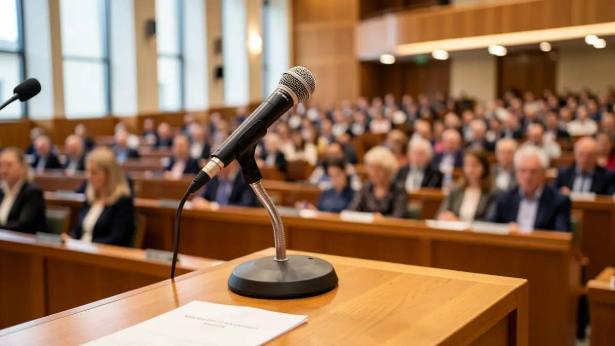 Generic image of a microphone on a podium.