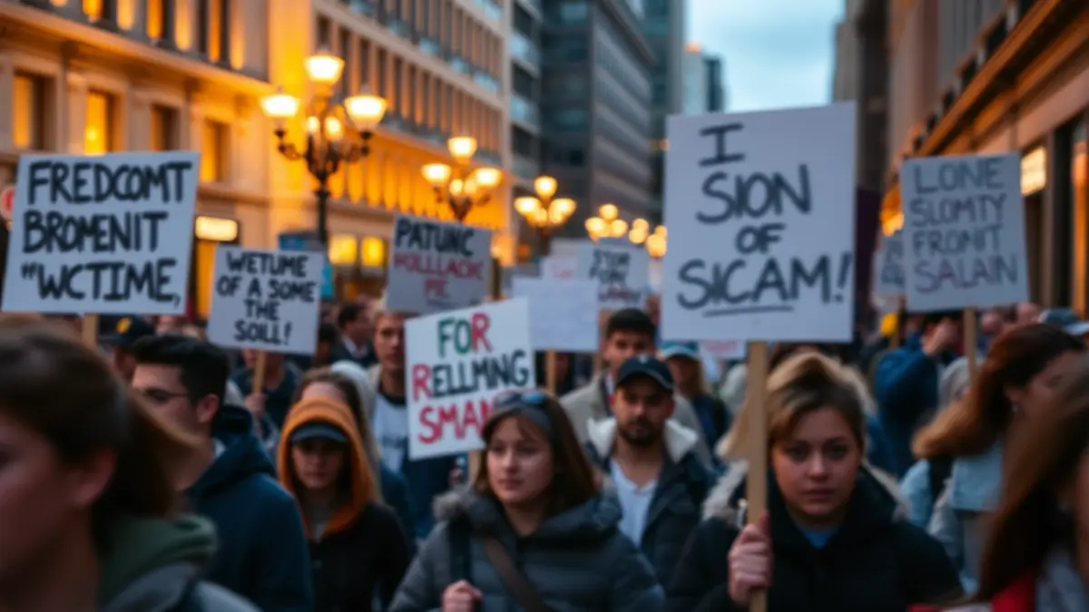 Imagen genérica de una manifestación con multitud de personas y pancartas.