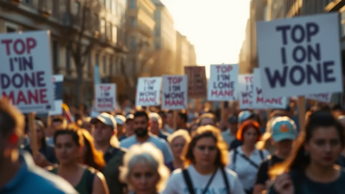 Generic image of a demonstration with banners and people in the street.