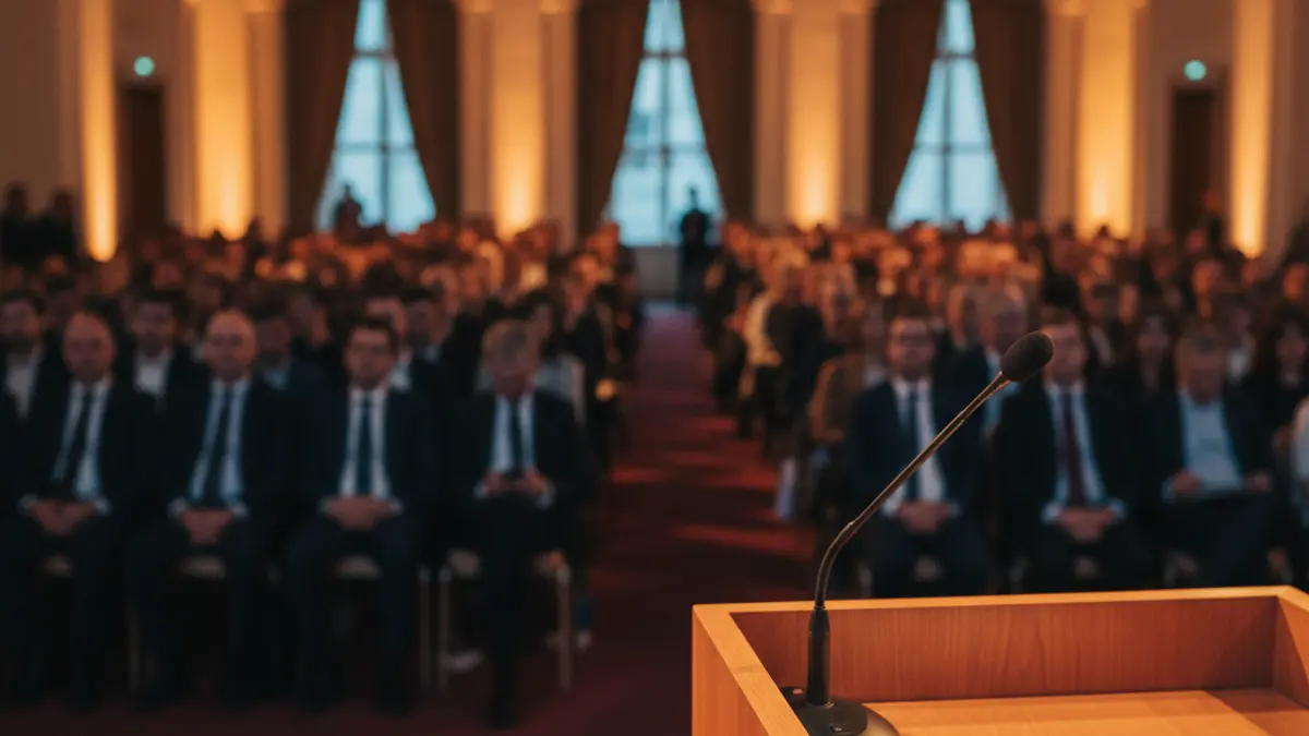 Generic image of a microphone on a podium during a cultural event.