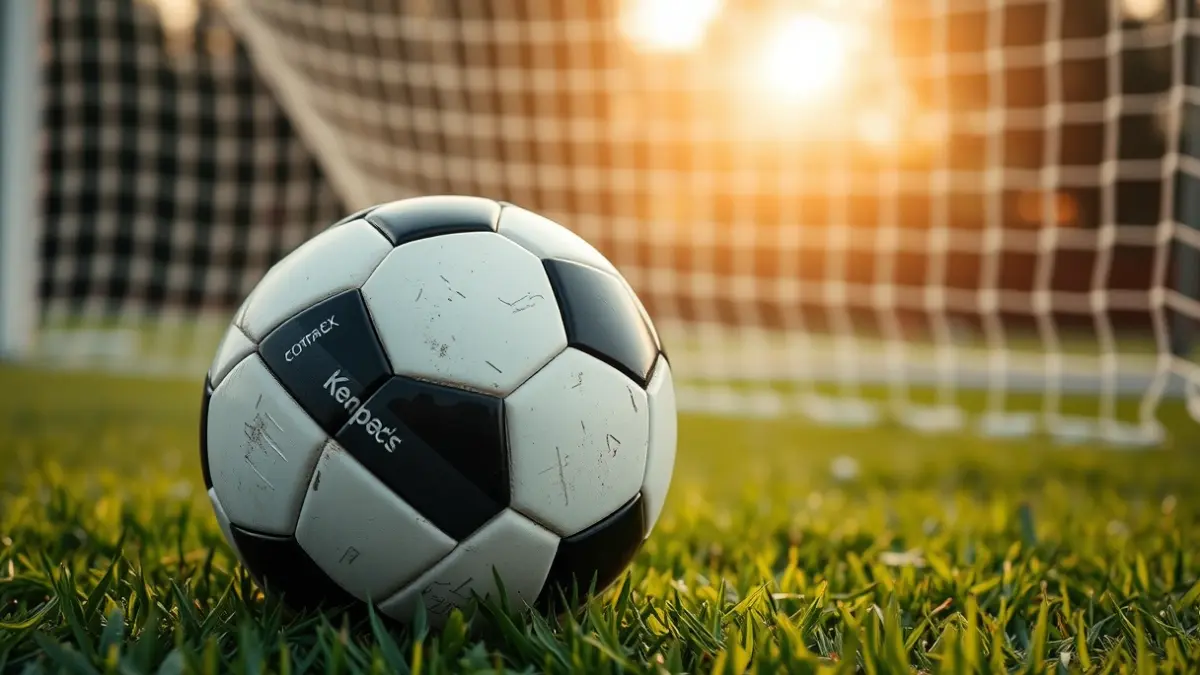Imatge genèrica d'una pilota de futbol sobre la gespa amb la porteria al fons.