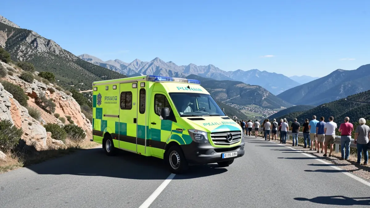 Ambulancia del nuevo modelo asistencial estacionada en una carretera de montaña.