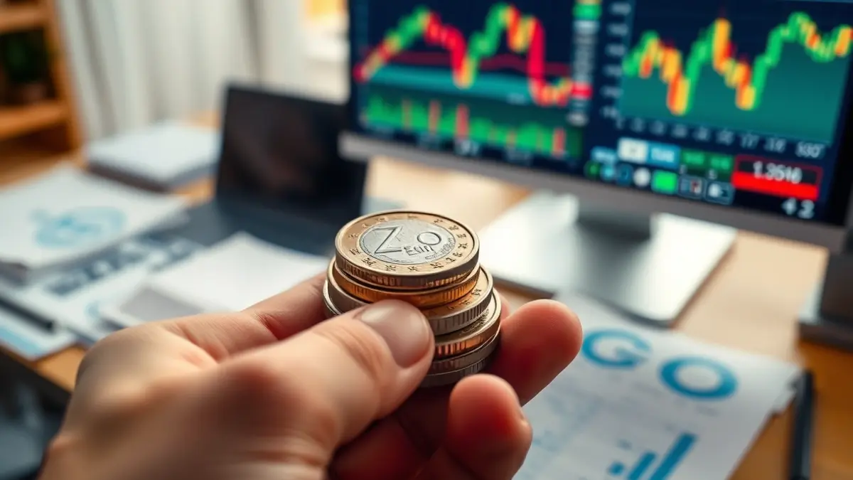 Generic image of euro coins and financial documents, symbolizing dividend payment.