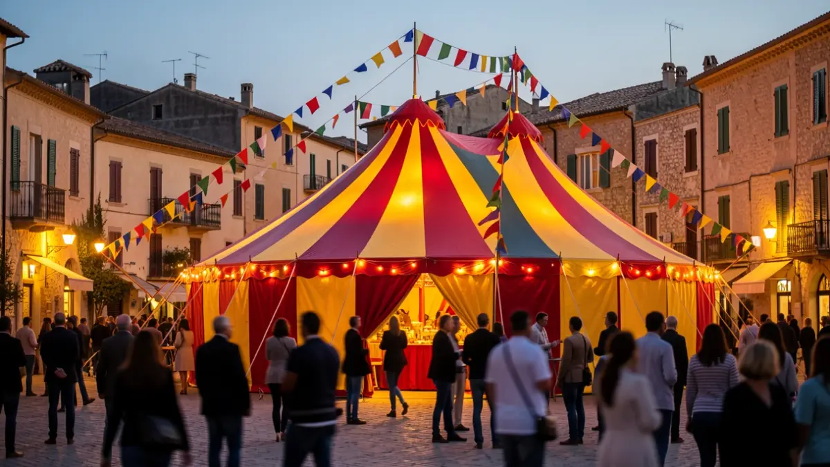 Imatge genèrica d'una carpa de circ en una plaça durant el capvespre.