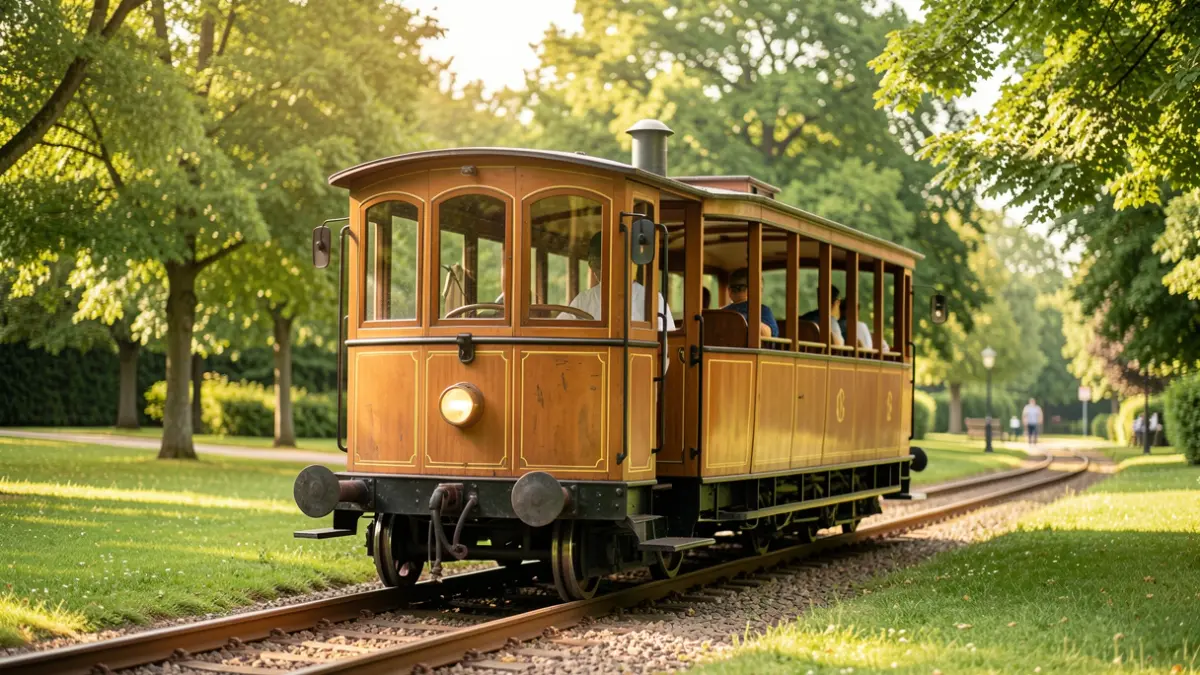 Generic image of a tourist train stopped in a park.