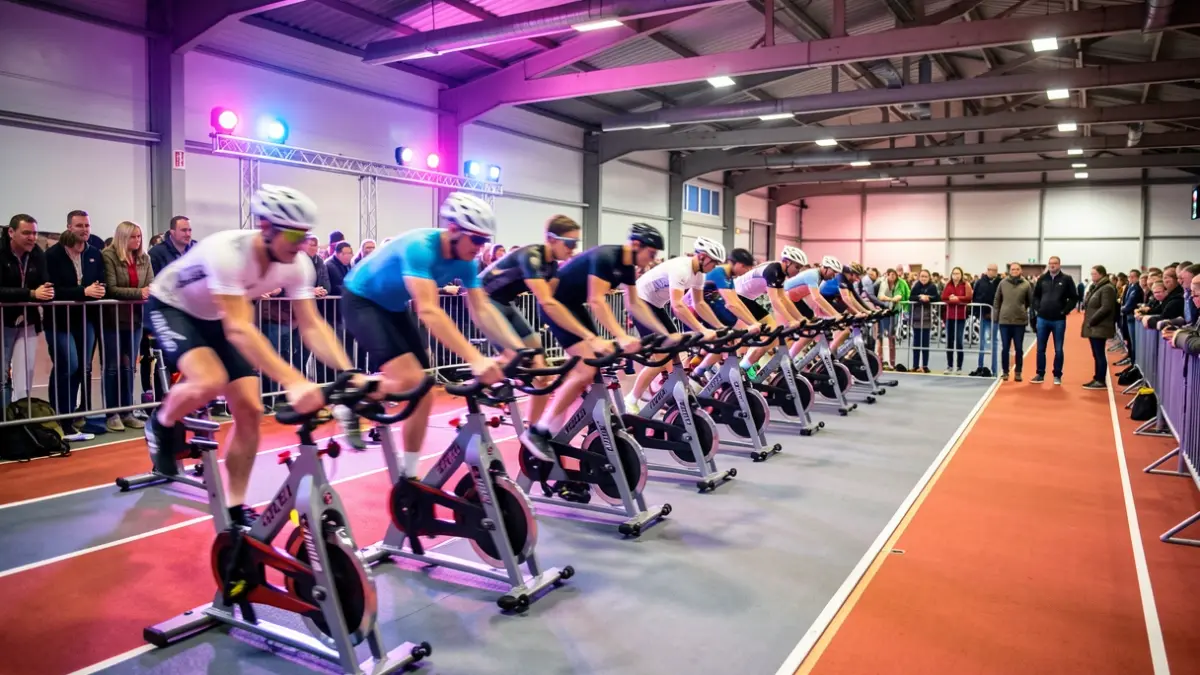Imatge genèrica d'una competició de triatló indoor.