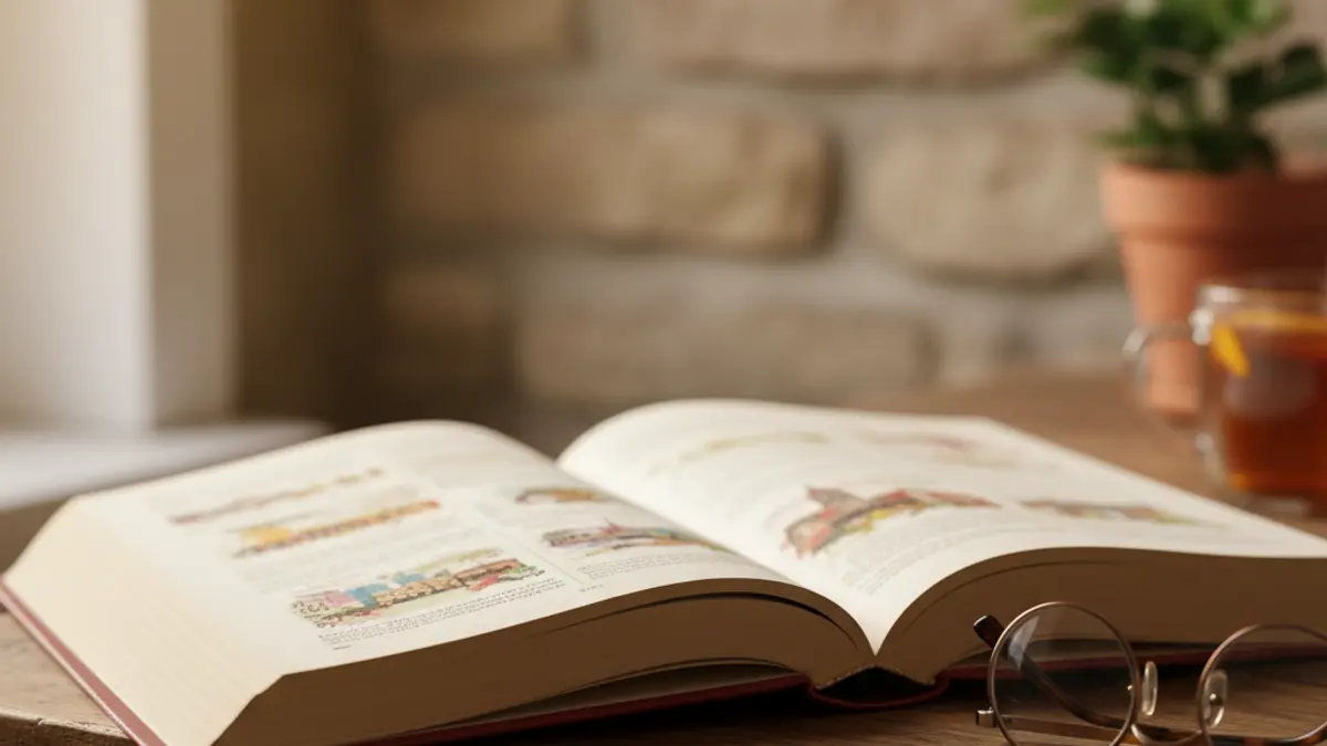 Generic image of an open guide with reading glasses.