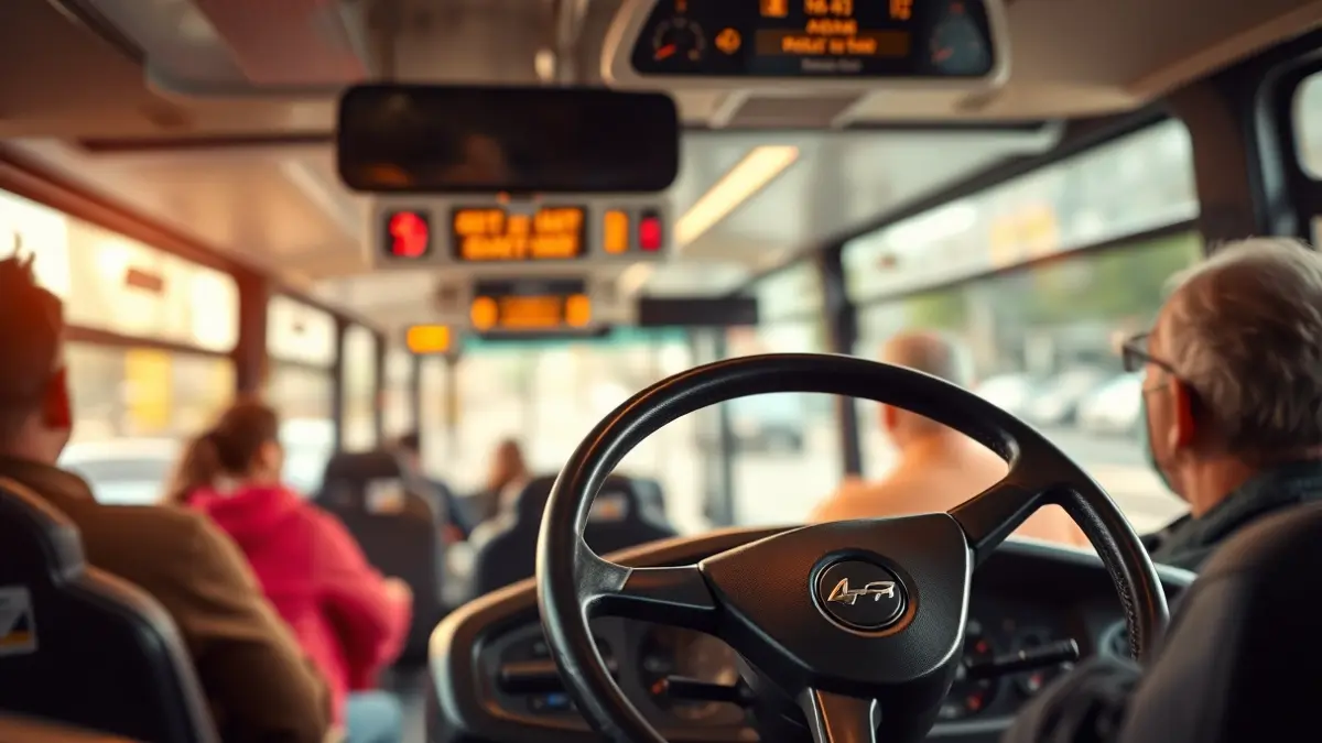 Generic image of the interior of an intercity bus in motion.
