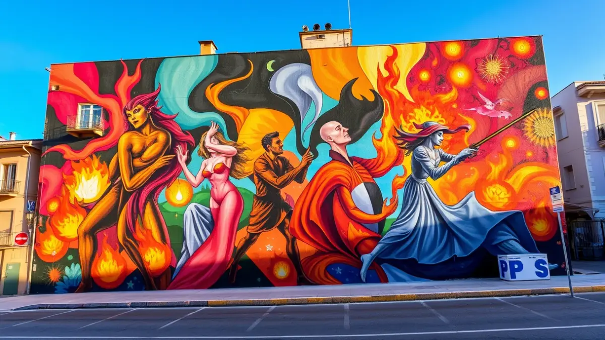 Artistic mural celebrating the 40th anniversary of Diables BAT de Tàrrega