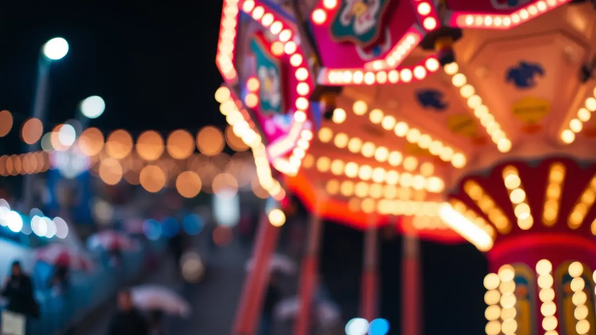 Generic image of a brightly lit fairground attraction at night.