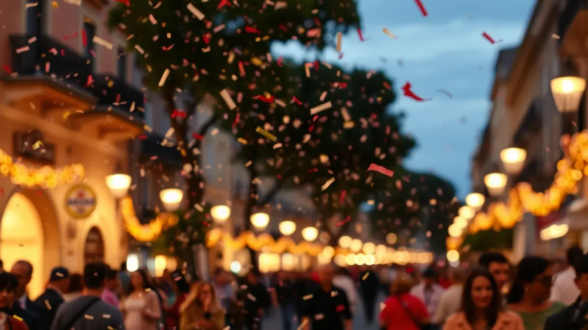 Imatge genèrica d'una cavalcada festiva amb confeti i llums de carrer.