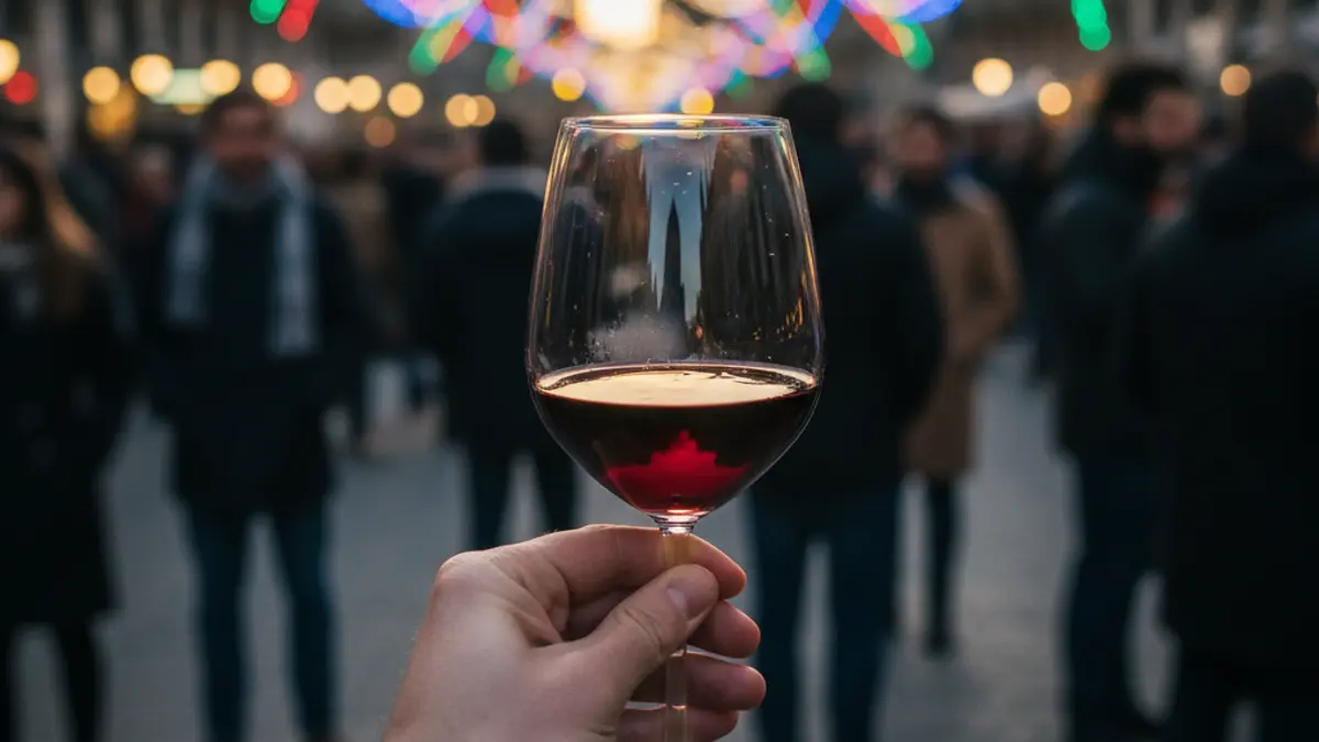 Generic image of a wine glass in a festive setting.