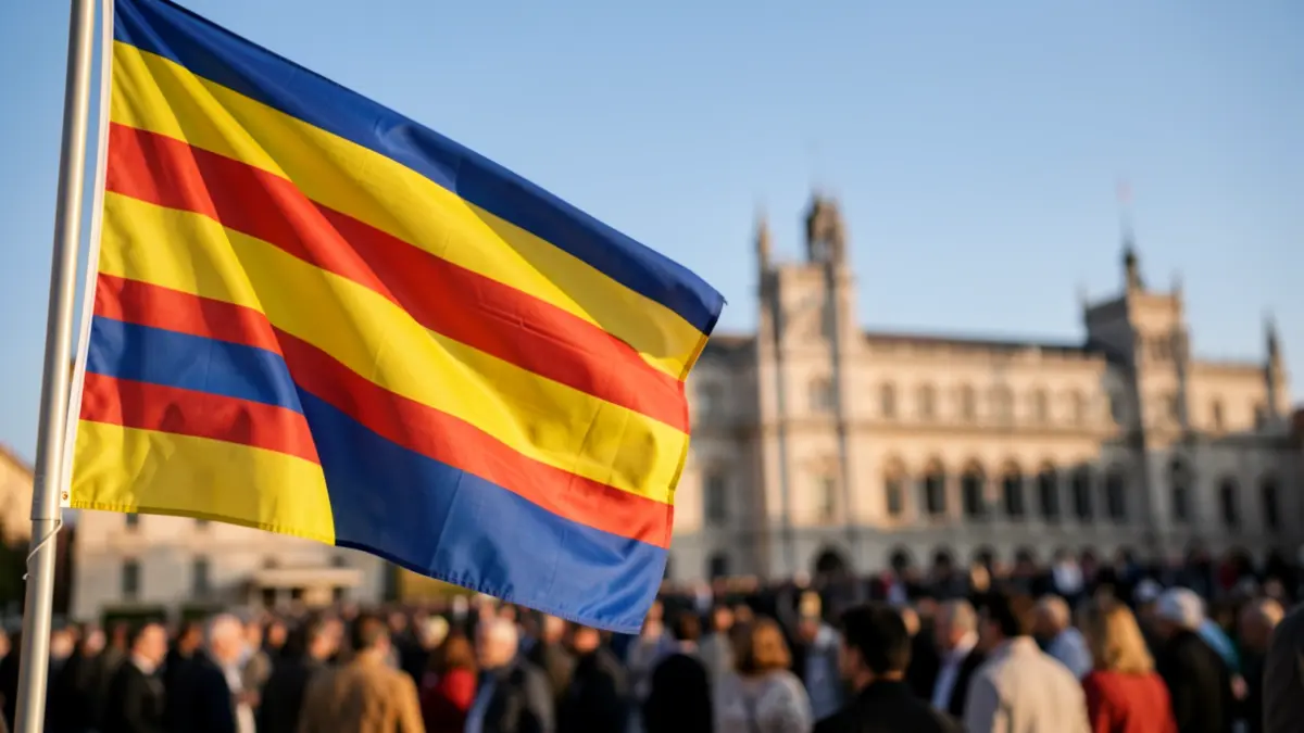 Generic image of the Catalan flag waving in front of the Palau de la Generalitat.